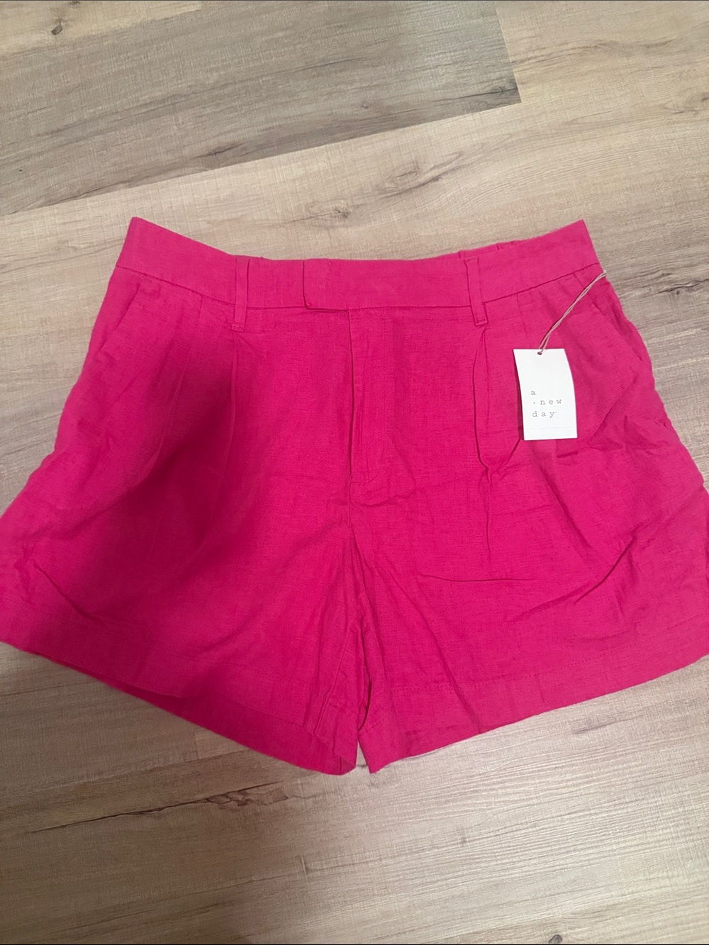 NEW a new day Hot Pink High-Rise Linen-Blend Shorts